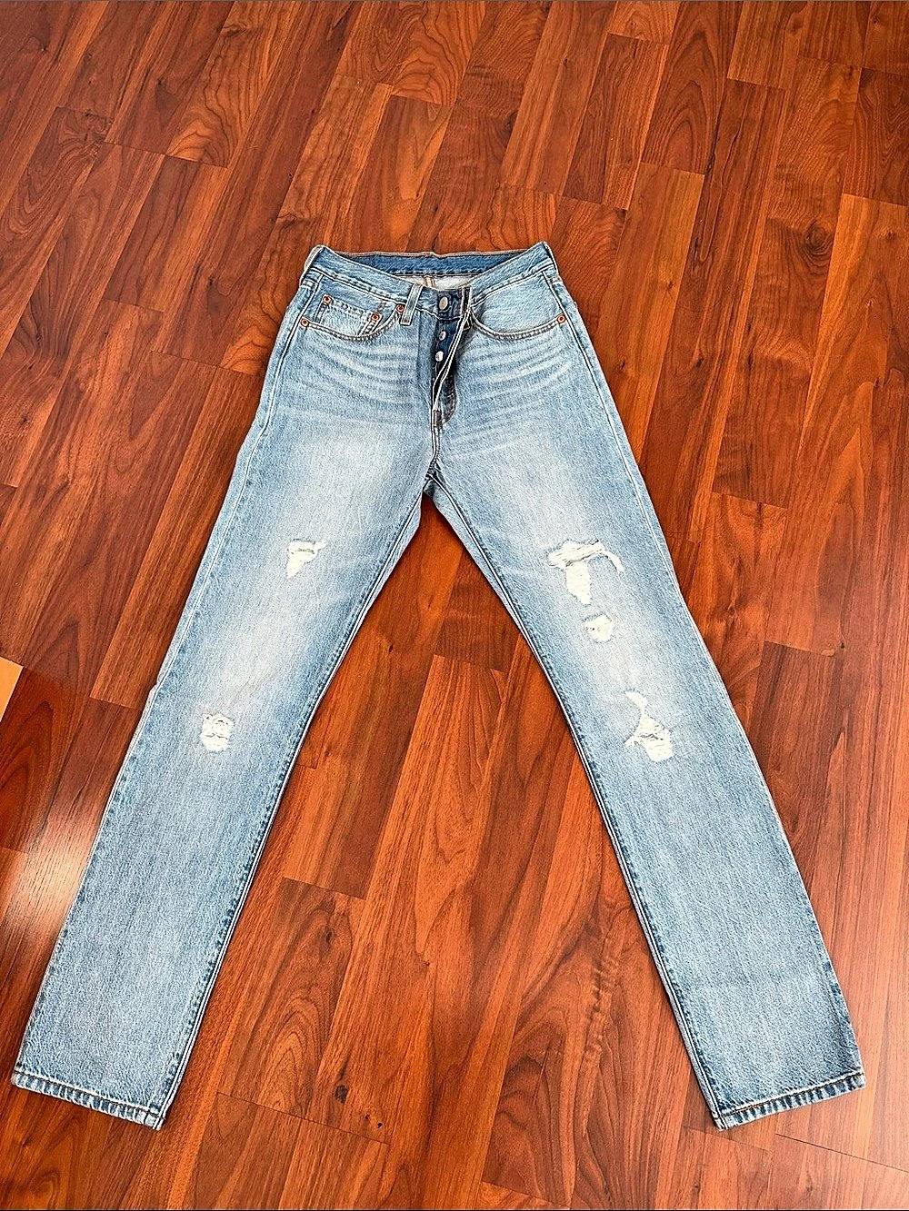 Levi's 501 Distressed Straight Leg Jeans Blue Waist 26 Inseam 32